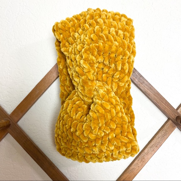 Velvet Headwrap Twisted Earwarmer Handmade mustard - Picture 3 of 5